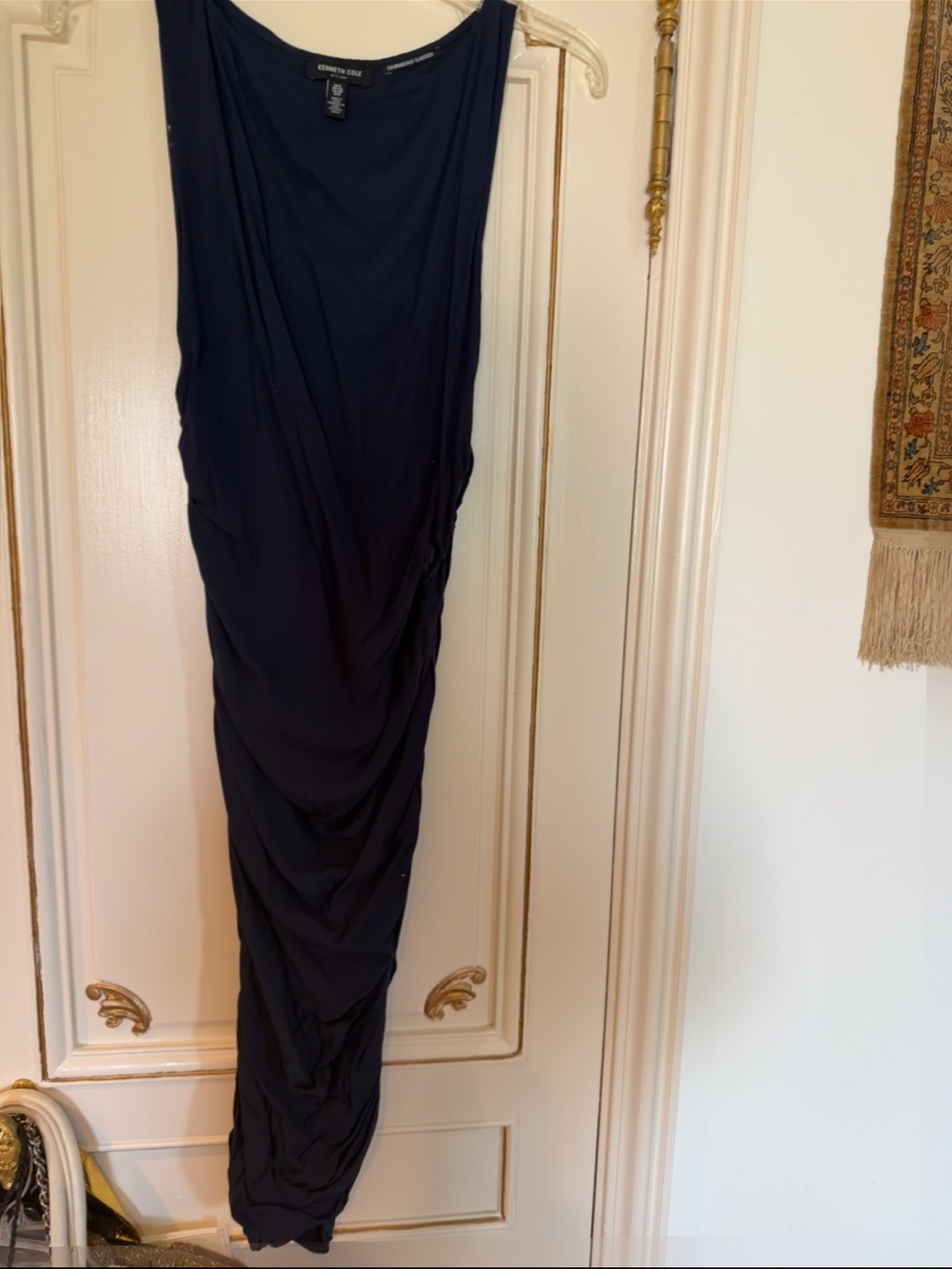 Kenneth Cole Navy Ruched Maxi Dress